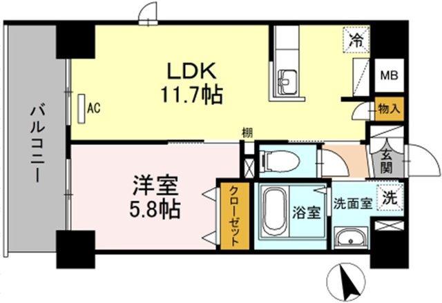 ブリスキューブ(1LDK/7階)の間取り写真