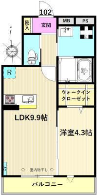 ココレジデンス(1LDK/1階)の間取り写真