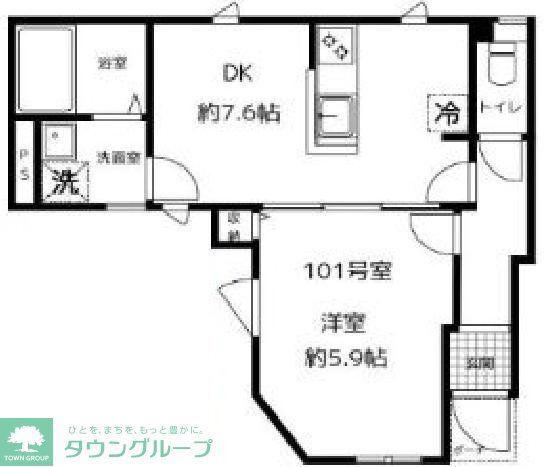 ソレアード(1DK/1階)の間取り写真