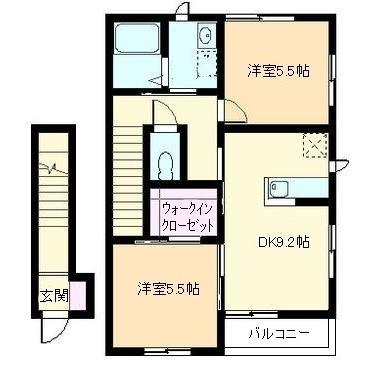 ヴィラージュ C(2DK/2階)の間取り写真