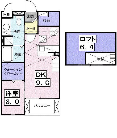 ブライトホルン(1DK/2階)の間取り写真