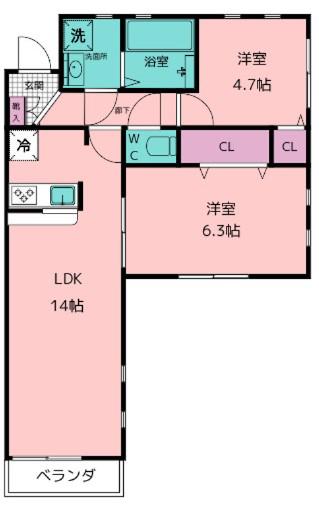MAISON・CROIRE(2LDK/1階)の間取り写真