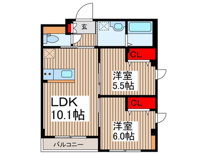  草加市花栗マンション(2LDK/2階)の間取り写真