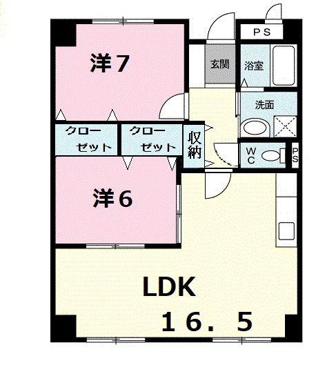 エトワール生駒(2LDK/4階)の間取り写真