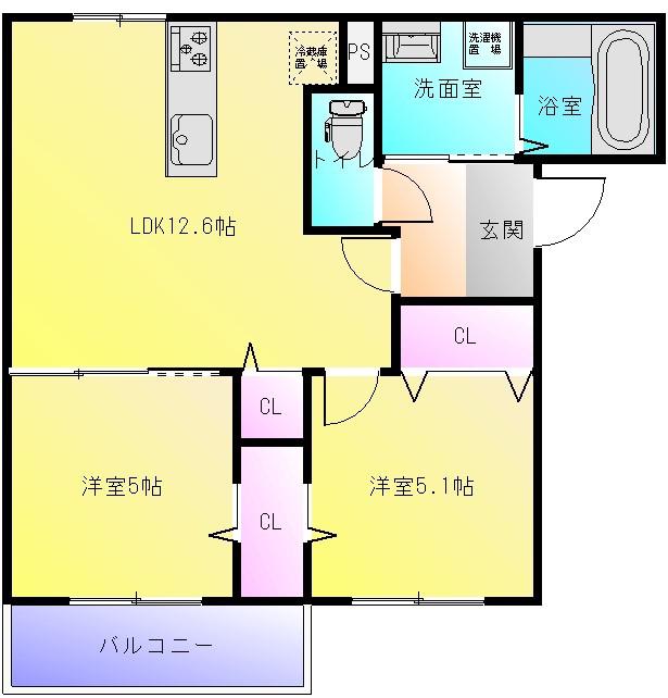 メゾンドサカエ III(2LDK/1階)の間取り写真
