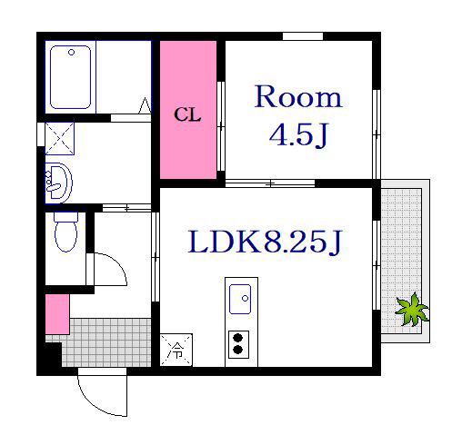 LA PORTE江波本町(1LDK/1階)の間取り写真