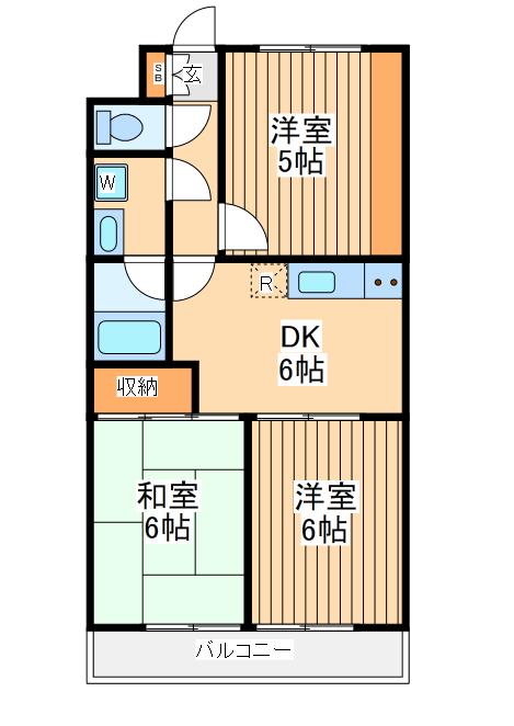 鶴見ガーデンハイムA(3DK/2階)の間取り写真