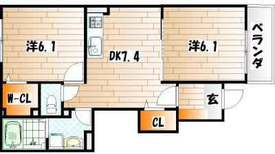 フレシール小倉東B(2DK/1階)の間取り写真