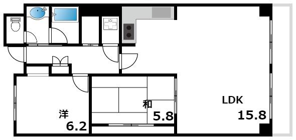 ローズハイツ芦屋(2LDK/5階)の間取り写真
