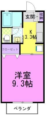 睦ハイツ B棟(1K/1階)の間取り写真