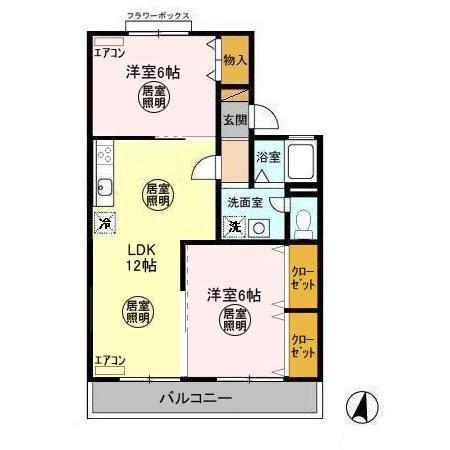 ウェルセッジ請西 II(2LDK/2階)の間取り写真