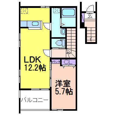 鹿沼市上殿町1LDK(1LDK/2階)の間取り写真