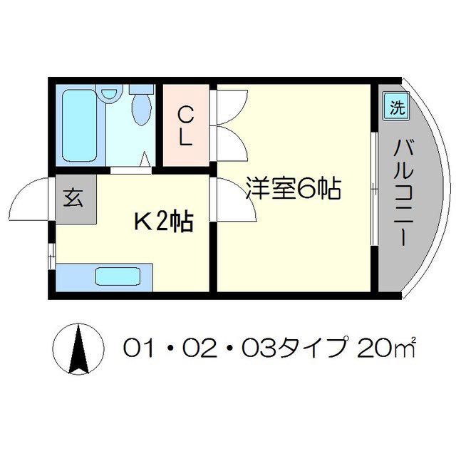 鴨東ハイツ(1K/2階)の間取り写真