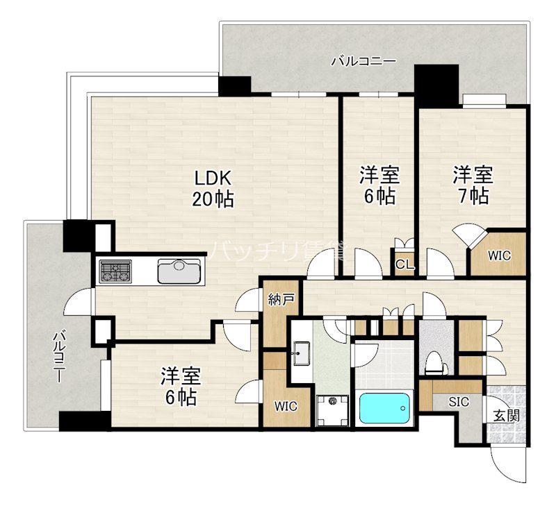 BRILLIATOWER西新(3LDK/28階)の間取り写真