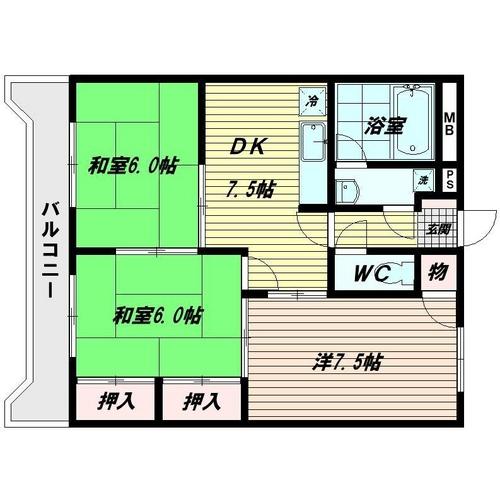 サンシティ博多2(3DK/3階)の間取り写真