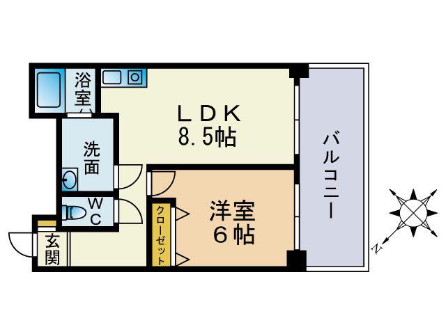 ベルファース天神南(1LDK/6階)の間取り写真