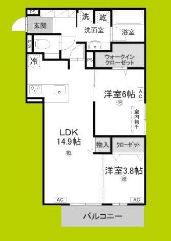 メゾンルル赤川(2LDK/2階)の間取り写真