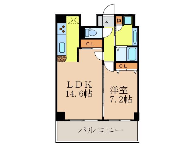 グレンパーク江坂II(1LDK/15階)の間取り写真