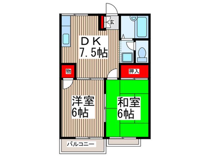 ハイネスU(2DK/2階)の間取り写真