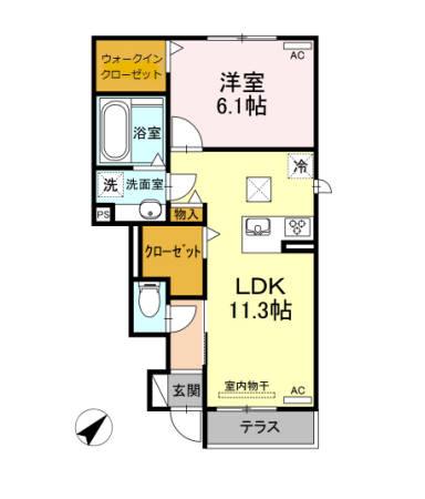 ルワンジュ C(1LDK/1階)の間取り写真