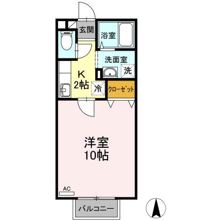 パセオビューテラス(1K/2階)の間取り写真