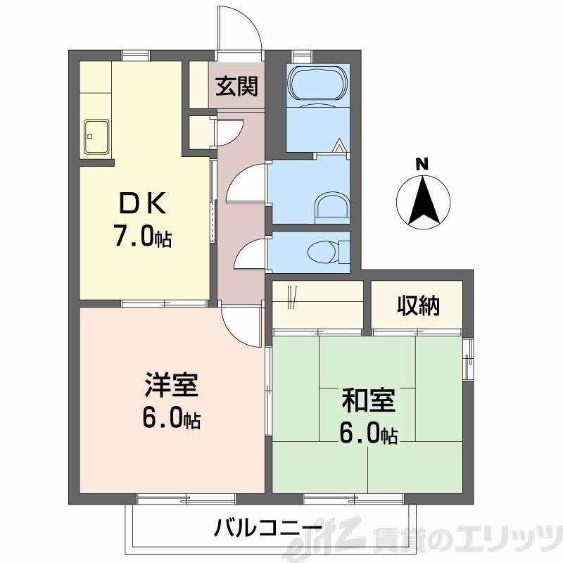 グリーンルーフ大冠B棟(2DK/1階)の間取り写真