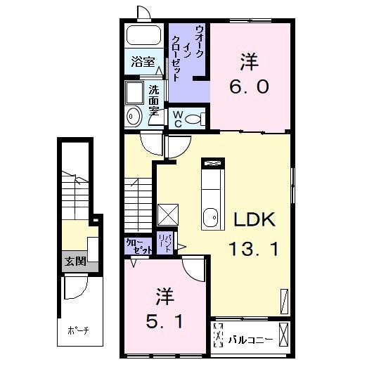 サンヒルズ小本(2LDK/2階)の間取り写真