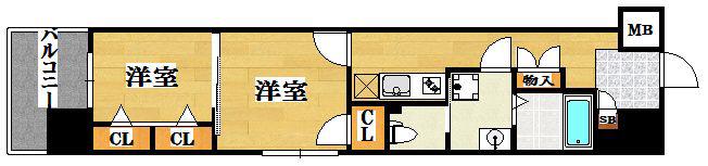 エンクレスト渡辺通II(2K/11階)の間取り写真