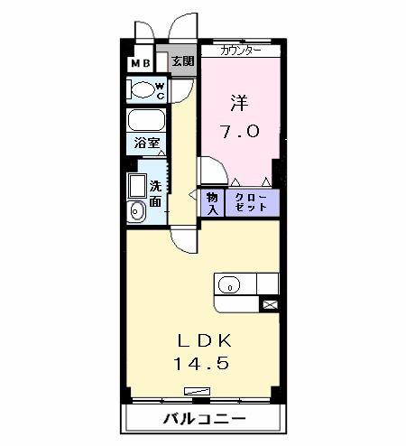 レジデンス佳世(1LDK/2階)の間取り写真