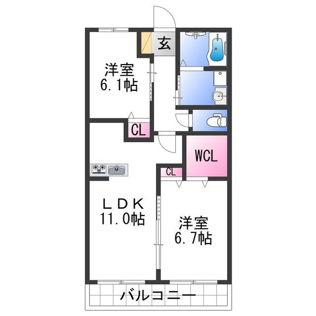 ルピナス(2LDK/1階)の間取り写真