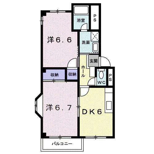 エスポワール2A棟(2DK/2階)の間取り写真