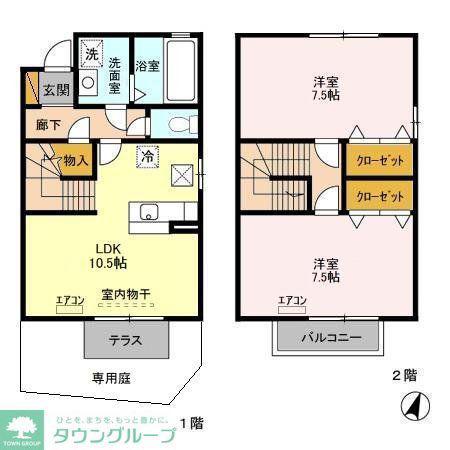 セントラルパークハイツA ・B(2LDK/2階)の間取り写真