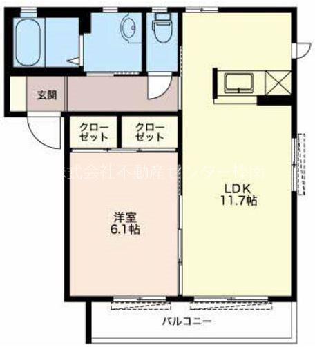VILLAGE秋葉 D(1LDK/1階)の間取り写真