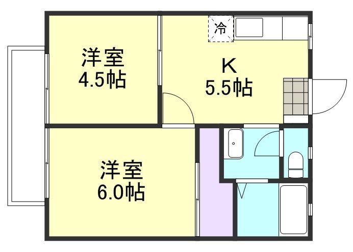 サンライフ鴨方(2DK/2階)の間取り写真