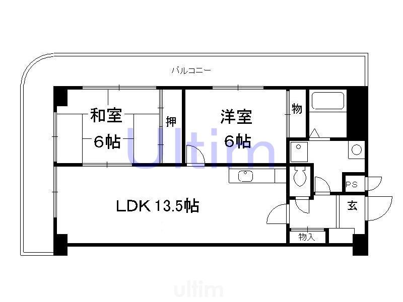 インペリアルパレス・リバーサイド(2LDK/3階)の間取り写真