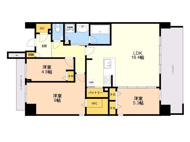 S-RESIDENCE百道AUREATE(3LDK/3階)の間取り写真