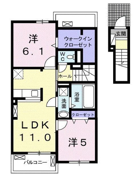 メゾンリヴィエールL(2LDK/2階)の間取り写真