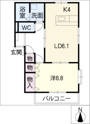 くしなだハイツII(1LDK/1階)の間取り写真
