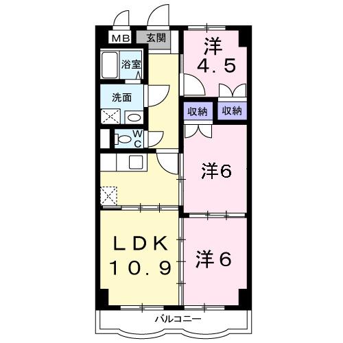 高砂ミューハイツ(3LDK/1階)の間取り写真