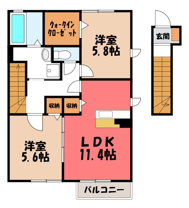 カンパーニュKI(2LDK/2階)の間取り写真