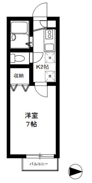 フレアプランドールB棟(1K/2階)の間取り写真