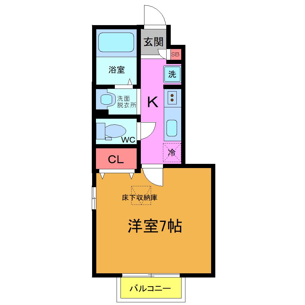 STELLA乙月(1K/1階)の間取り写真