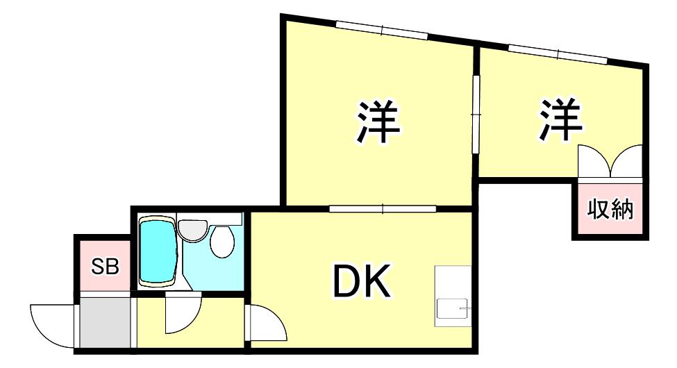 平野サンロイヤル(2DK/4階)の間取り写真