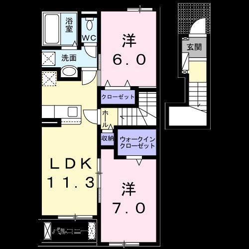 グリーンズいの II(2LDK/2階)の間取り写真