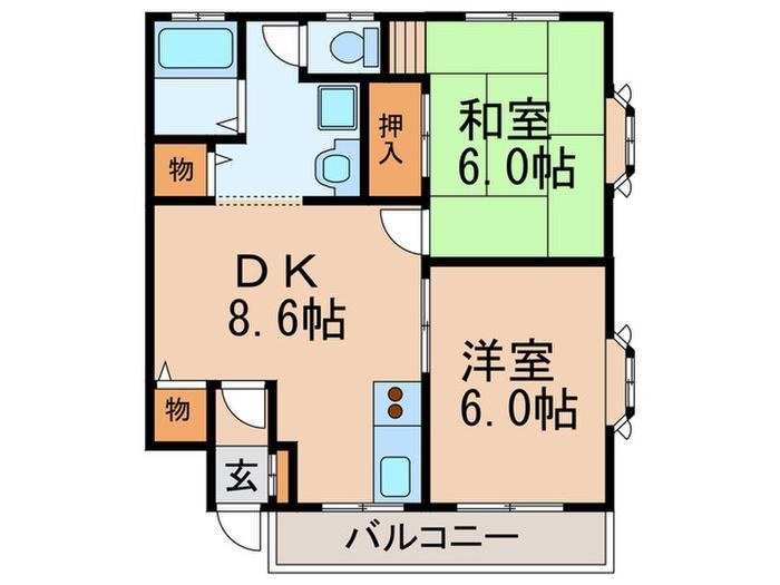 ガーデンハウス山勝5号棟(2DK/1階)の間取り写真