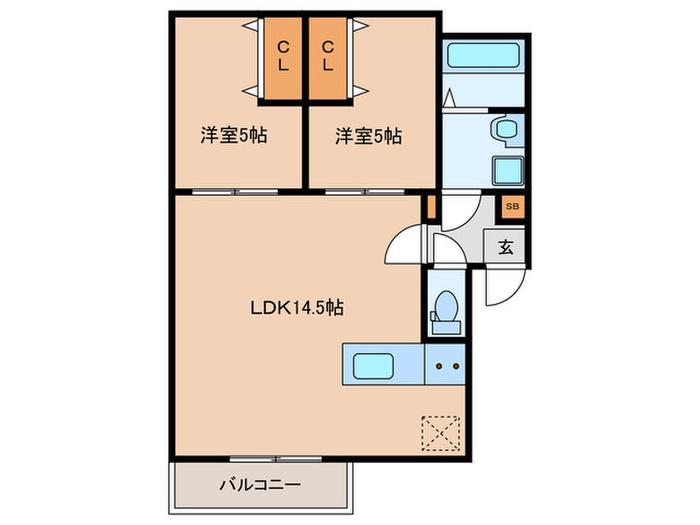 Mレザン(2LDK/2階)の間取り写真
