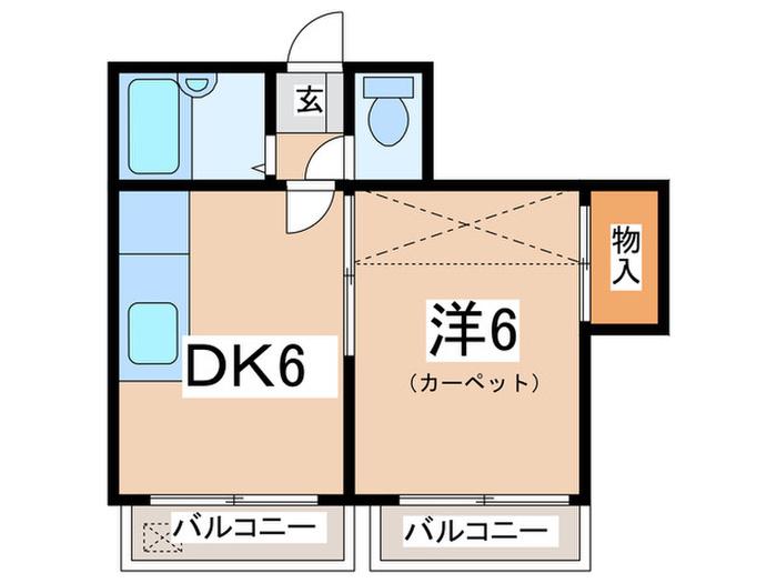 カクヨーガーデン富水(1DK/2階)の間取り写真