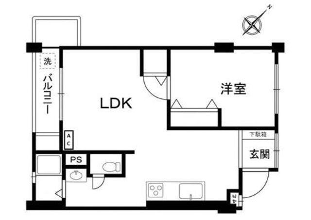篠原コーポラスC棟(1LDK/4階)の間取り写真