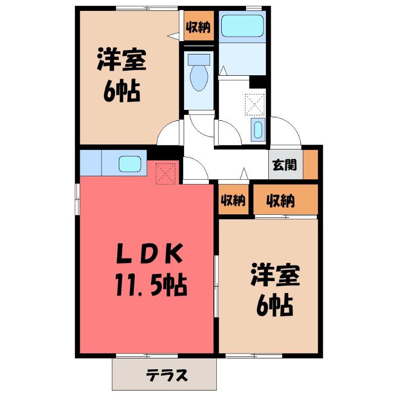 ドエル福島B(2LDK/1階)の間取り写真