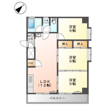 小郡フラワーマンション(3LDK/6階)の間取り写真